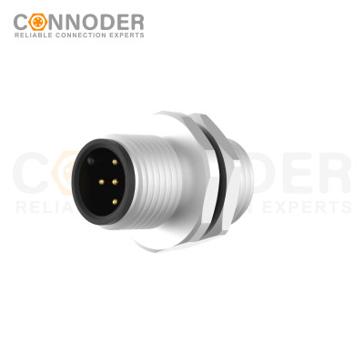 M12 Male Circular Connector-Panel Mount,Solder Connection,A code,M12x1.0, Rear Fastened