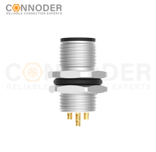 M12 Male Circular Connector-Panel Mount,Solder Connection,A code,M12x1.0, Rear Fastened