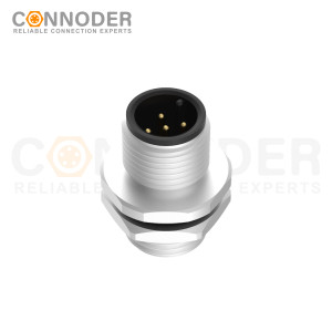 M12 Male Circular Connector-Panel Mount,Solder Connection,A code,M12x1.0, Rear Fastened