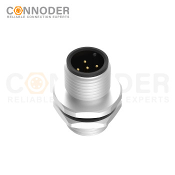 M12 A 5 Pin Circular Connector | Panel Mount,Solder Connection,A code,M12x1.0, Rear Fastened