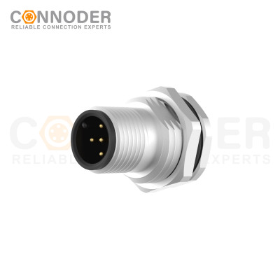 M12 Male Circular Connector-Panel Mount,Solder Connection,A code,M16x1.5, Front Fastened