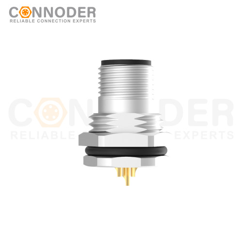 M12 Male Circular Connector-Panel Mount,Solder Connection,A code,M16x1.5, Front Fastened