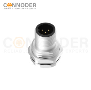 M12 Male Circular Connector-Panel Mount,Solder Connection,A code,M16x1.5, Front Fastened
