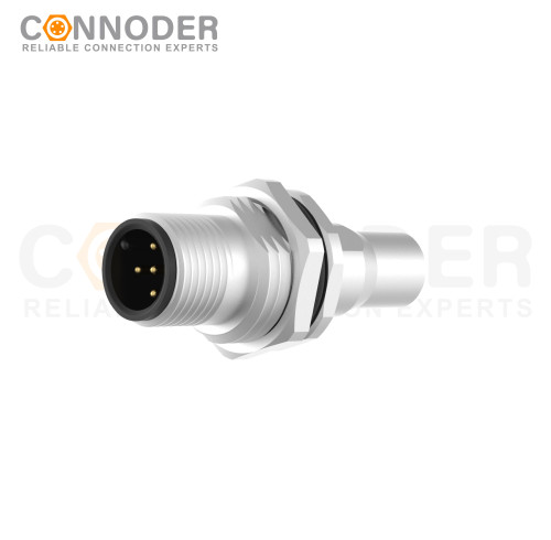 M12 Male Circular Connector-Panel Mount,Solder Connection,A code,M16x1.5, Front Fastened,Shielded