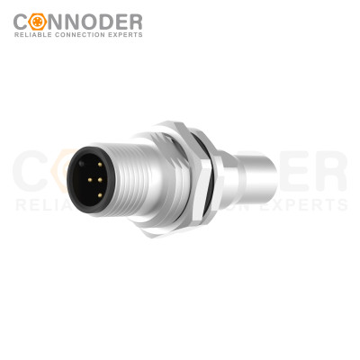 M12 Male Circular Connector-Panel Mount,Solder Connection,A code,M16x1.5, Front Fastened,Shielded