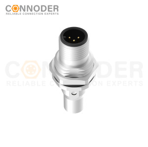 M12 Male Circular Connector-Panel Mount,Solder Connection,A code,M16x1.5, Front Fastened,Shielded