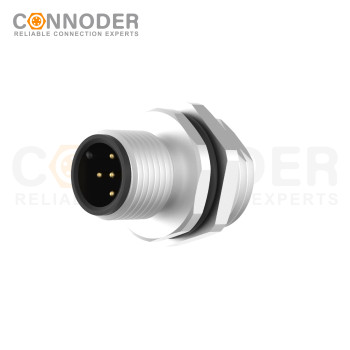 M12 Male Circular Connector-Panel Mount,Solder Connection,A code,M16x1.5, Rear Fastened