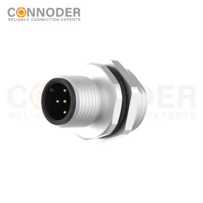 M12 Male Circular Connector-Panel Mount,Solder Connection,A code,M16x1.5, Rear Fastened
