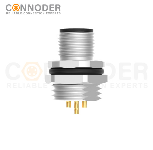 M12 Male Circular Connector-Panel Mount,Solder Connection,A code,M16x1.5, Rear Fastened
