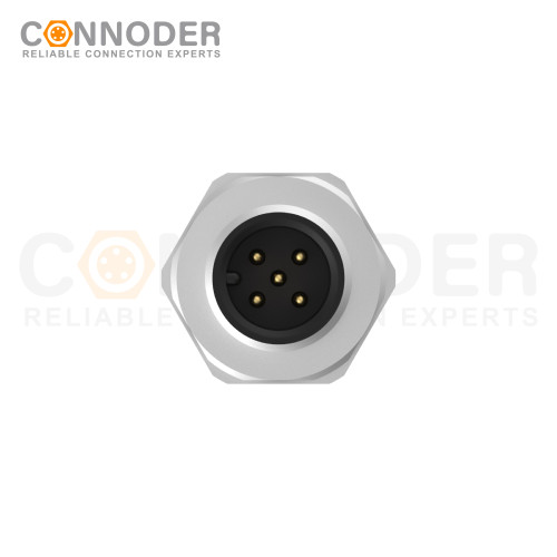 M12 Male Circular Connector-Panel Mount,Solder Connection,A code,M16x1.5, Rear Fastened