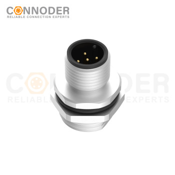 M12 A 5 Pin Circular Connector | Male Panel Mount,Solder Connection,A code,M16x1.5 For Rear Fastened