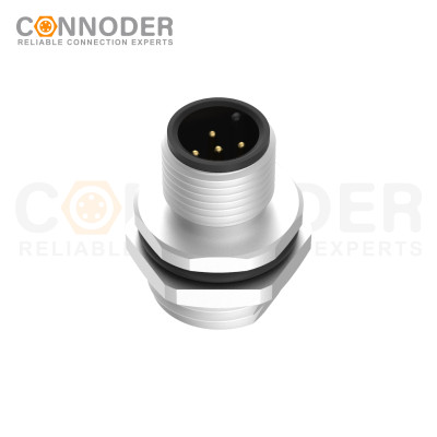 M12 A 5 Pin Circular Connector | Male Panel Mount,Solder Connection,A code,M16x1.5 For Rear Fastened