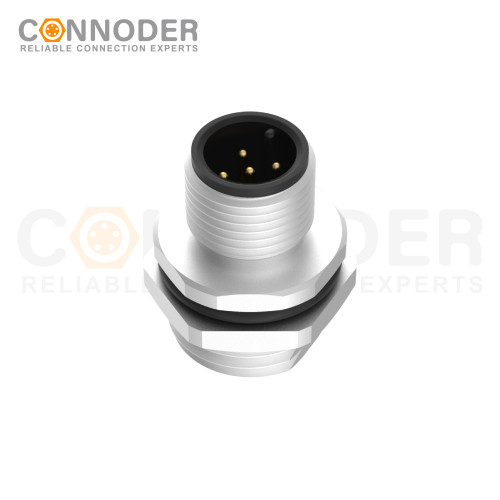 M12 Male Circular Connector-Panel Mount,Solder Connection,A code,M16x1.5, Rear Fastened