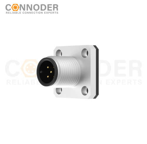 M12 Male Circular Connector-Panel Mount,Solder Square Flange,A code,14x14