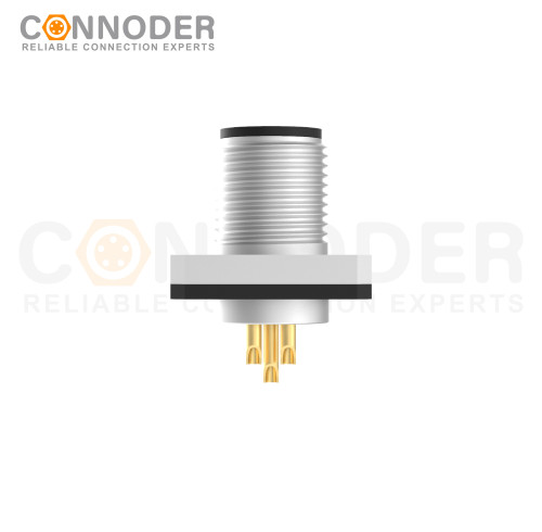 M12 Male Circular Connector-Panel Mount,Solder Square Flange,A code,14x14