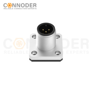 M12 Male Circular Connector-Panel Mount,Solder Square Flange,A code,14x14