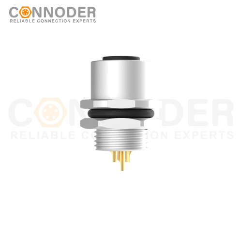 M12 Female Circular Connector-Panel Mount,Solder Connection,A code,M12x1.0, Rear Fastened