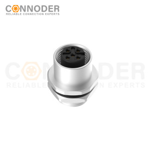 M12 Female Circular Connector-Panel Mount,Solder Connection,A code,M12x1.0, Rear Fastened