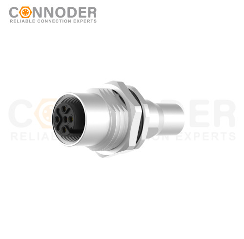 M12 Female Circular Connector-Panel Mount,Solder Connection,A code,M16x1.5, Front Fastened,Shielded