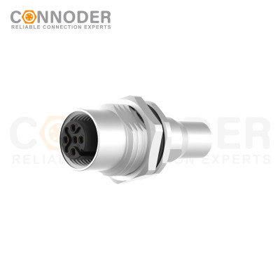 M12 Female Circular Connector-Panel Mount,Solder Connection,A code,M16x1.5, Front Fastened,Shielded