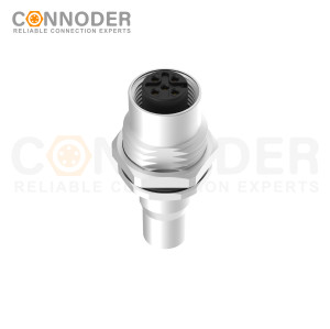 M12 Female Circular Connector-Panel Mount,Solder Connection,A code,M16x1.5, Front Fastened,Shielded
