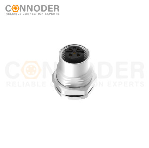 M12 Female Circular Connector-Panel Mount,PCB Dip-solder Connection,A code,M16x1.5, Front Fastened