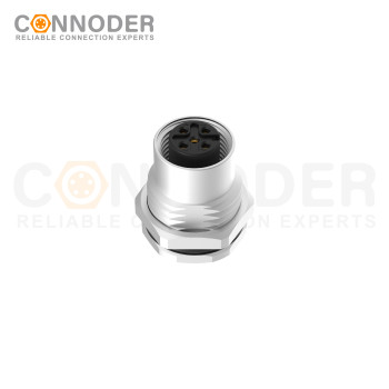 Source Factory M12 A Circular Connector | 5 Pin Panel Mount,PCB Dip-solder Connection,A code,M16x1.5, Front Fastened
