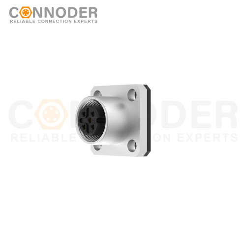 M12 Female Circular Connector-Panel Mount,Solder Square Flange,A code,14x14