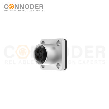 M12 Female Circular Connector-Panel Mount,Solder Square Flange,A code,14x14