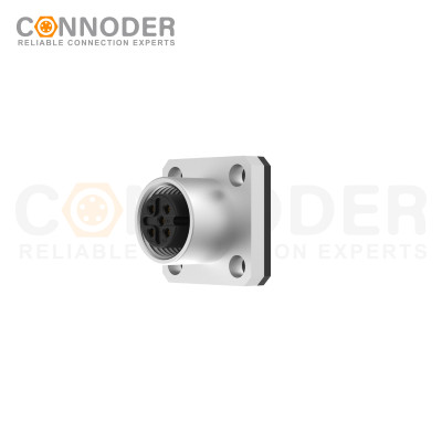 M12 Female Circular Connector-Panel Mount,Solder Square Flange,A code,14x14