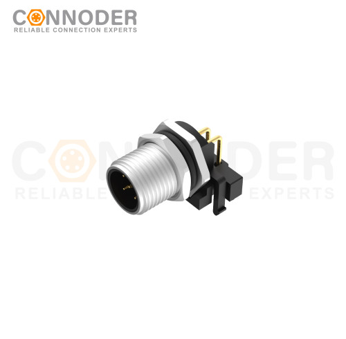 M12 Male Angle Circular Connector-Panel Mount, PCB Dip-solder Connection,A code,M12x1.0,