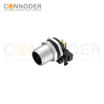 M12 Male Angle Circular Connector-Panel Mount, PCB Dip-solder Connection,A code,M12x1.0,