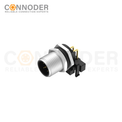 M12 Male Angle Circular Connector-Panel Mount, PCB Dip-solder Connection,A code,M12x1.0,