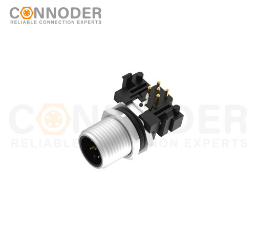 M12 Male Angle Circular Connector-Panel Mount, PCB Dip-solder Connection,A code,M12x1.0,