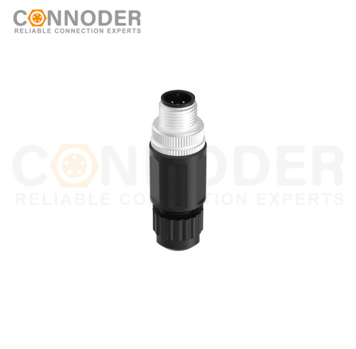 M12 Male Circular Connector-Field Wireable,Straight Plastic Assembled,Solder Connection,A code,