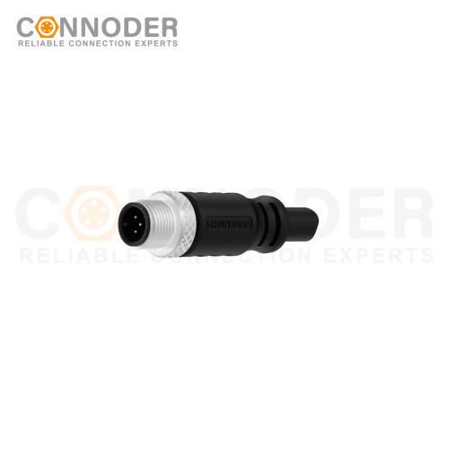 M12 Male Cable Connector-Straight Overmolded Cable,UL, PUR, black,Solder Connection,A code,
