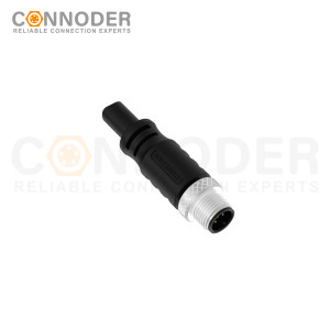 M12 Male Cable Connector-Straight Overmolded Cable,UL, PUR, black,Solder Connection,A code,