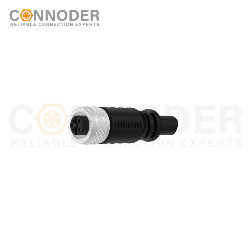 M12 Female Cable Connector-Straight Overmolded Cable,UL, PUR, black,Solder Connection,A code,Custom