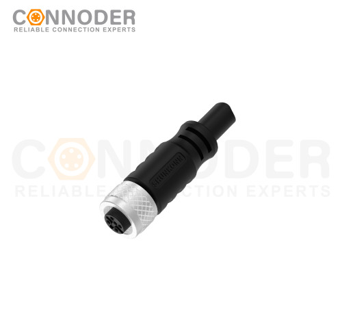 M12 Female Cable Connector-Straight Overmolded Cable,UL, PUR, black,Solder Connection,A code,Custom