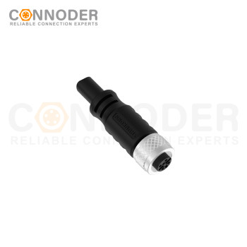M12 Female Cable Connector-Straight Overmolded Cable,UL, PUR, black,Solder Connection,A code,Custom