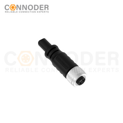 M12 Female Cable Connector-Straight Overmolded Cable,UL, PUR, black,Solder Connection,A code,Custom