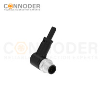 M12 Male Cable Connector-Right Angle Overmolded Cable,UL, PUR, black,Solder Connection,A code,