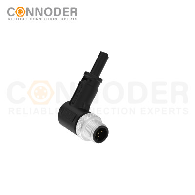 M12 Male Cable Connector-Right Angle Overmolded Cable,UL, PUR, black,Solder Connection,A code,