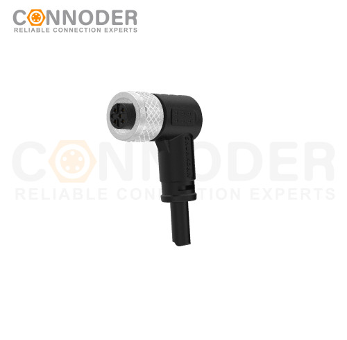 M12 Female Cable Connector-Right Angle Overmolded Cable,UL, PUR, black,Solder Connection,A code,Custom