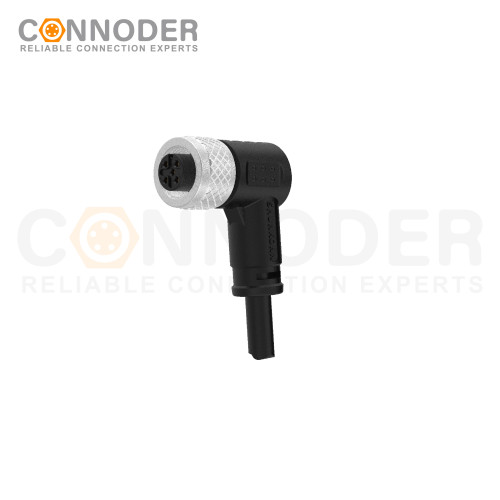 M12 Female Cable Connector-Right Angle Overmolded Cable,UL, PUR, black,Solder Connection,A code,Custom