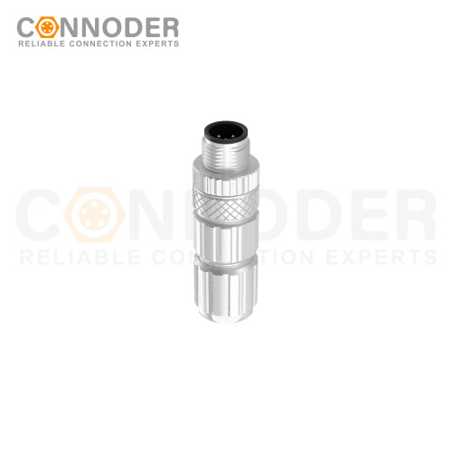 M12  Male Straight Circular Connector-Metal Assembled,Field Wireable,A coded,Solder Connection,Shielded
