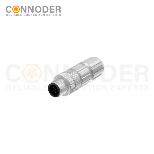M12  Male Straight Circular Connector-Metal Assembled,Field Wireable,A coded,Solder Connection,Shielded