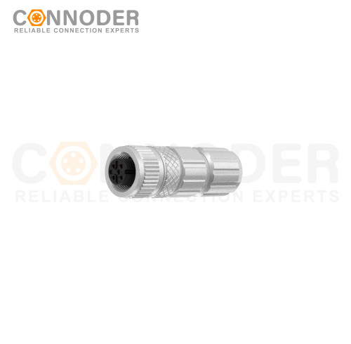 M12 Female Straight Circular Connector-Metal Assembled,Field Wireable,Solder Connection,A code,Shielded