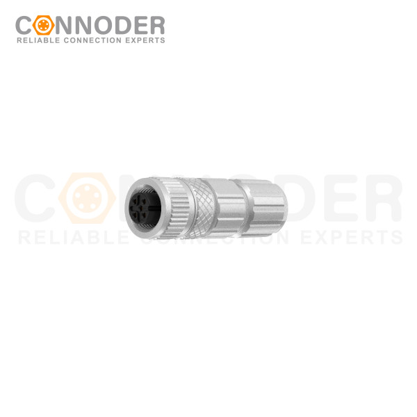 M12 Female Straight Circular Connector-Metal Assembled,Field Wireable,Solder Connection,A code,Shielded