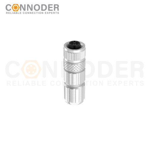 M12 Female Straight Circular Connector-Metal Assembled,Field Wireable,Solder Connection,A code,Shielded